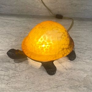 Vintage Turtle Amber Glass Table Lamp Night Light Tiffany Style Bronze Art Glass